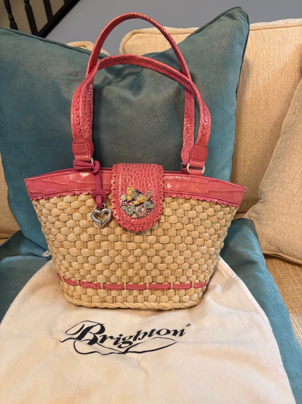 Brighton Pink Trim Woven Tote with Butterfly Charm - Picture 12 of 12
